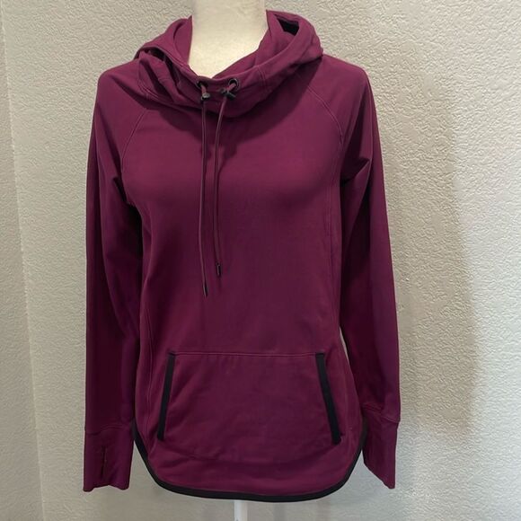 Athleta Plum Purple Sentry Cowl Neck Hooded Sweatshirt Size Small - Picture 2 of 9